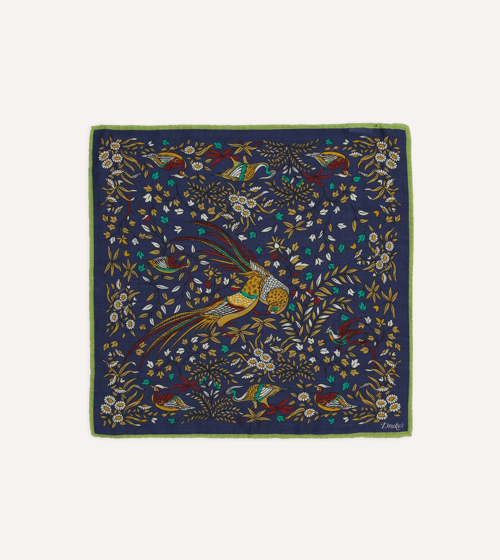 Birds Of Paradise Print Wool Silk Pocket Square