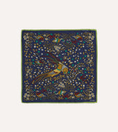 Navy Birds of Paradise Print Wool-Silk Pocket Square