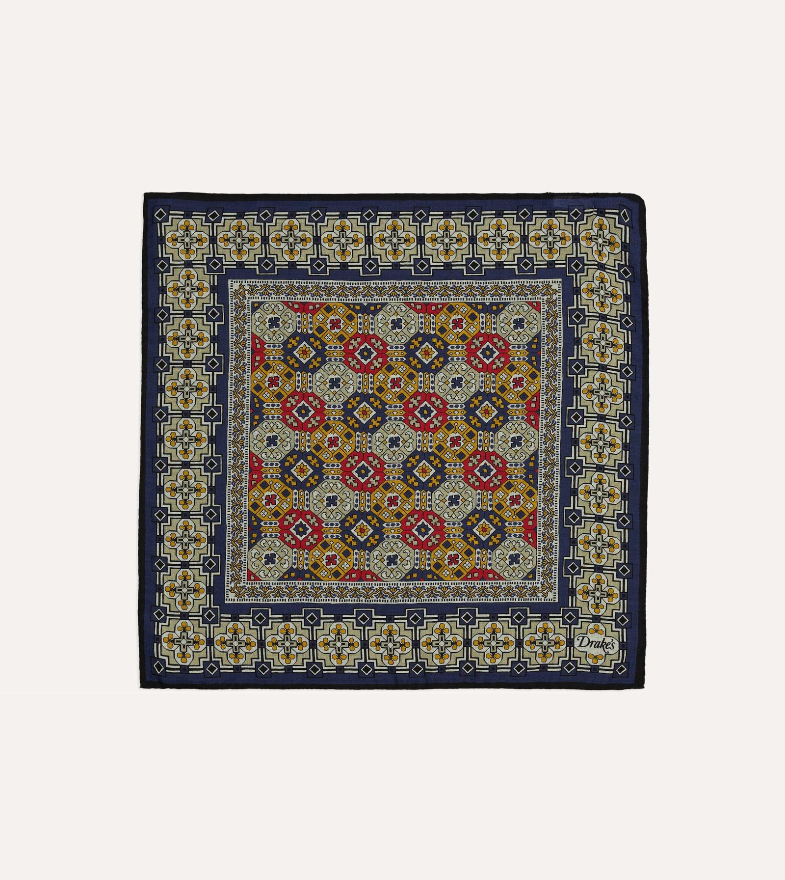 Geometric Tapestry Print Wool Silk Pocket Square
