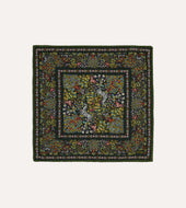 Gold Floral Unicorn Print Wool-Silk Pocket Square