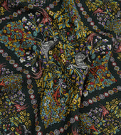Gold Floral Unicorn Print Wool Silk Pocket Square