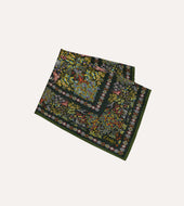 Gold Floral Unicorn Print Wool Silk Pocket Square