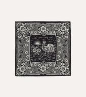 Navy Cockerel Print Silk Pocket Square