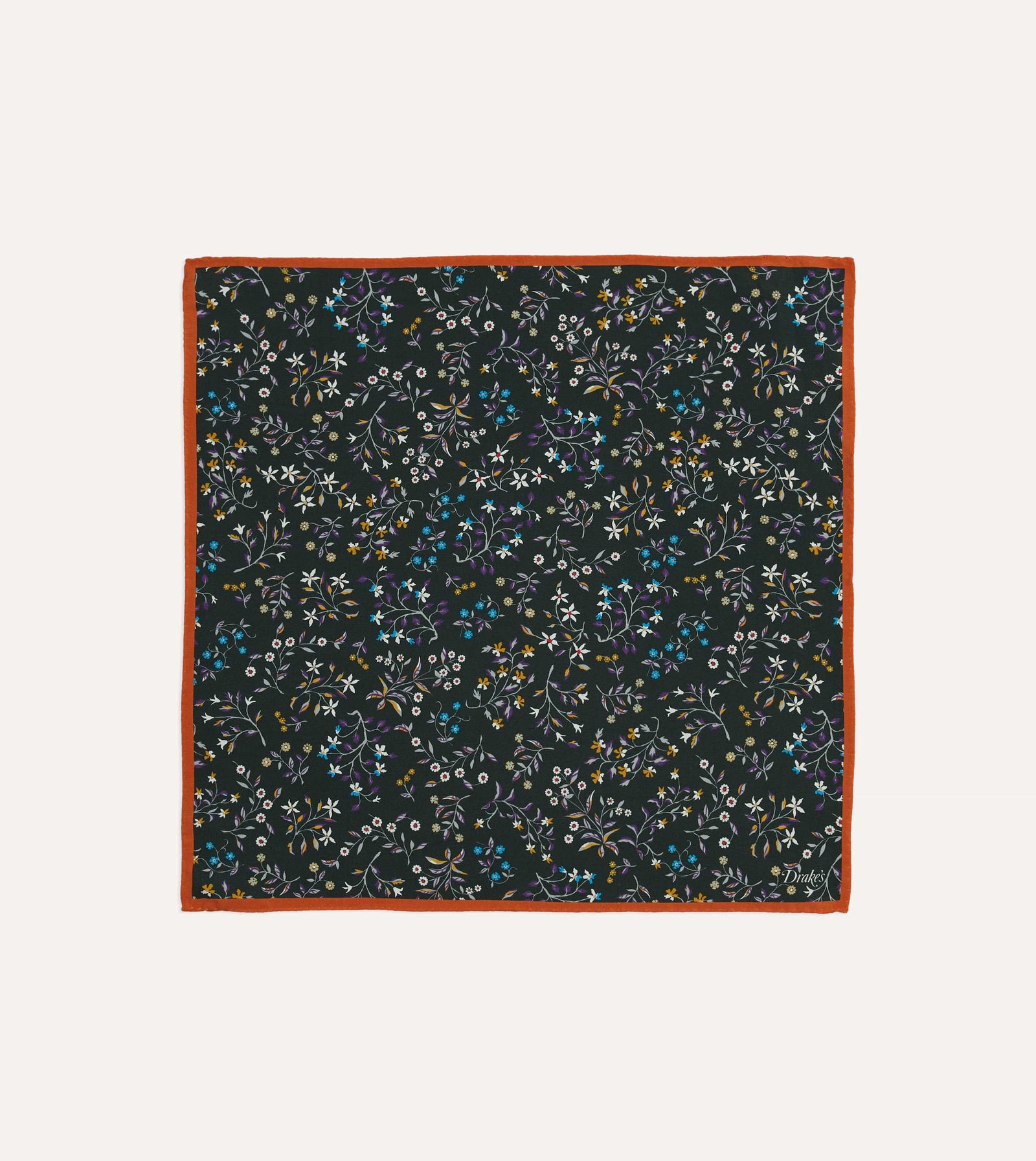 Green Floral Print Silk Pocket Square
