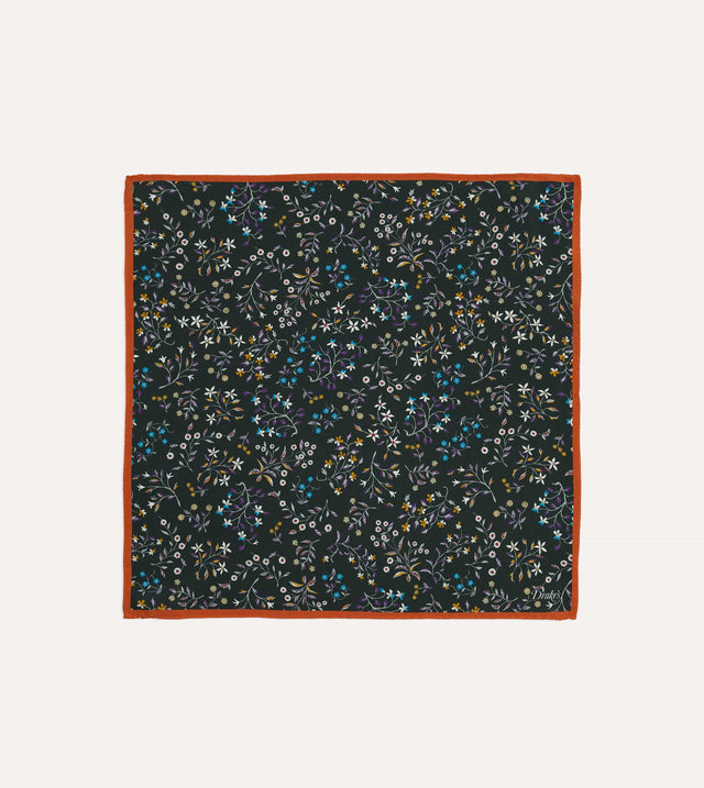 Green Floral Print Silk Pocket Square