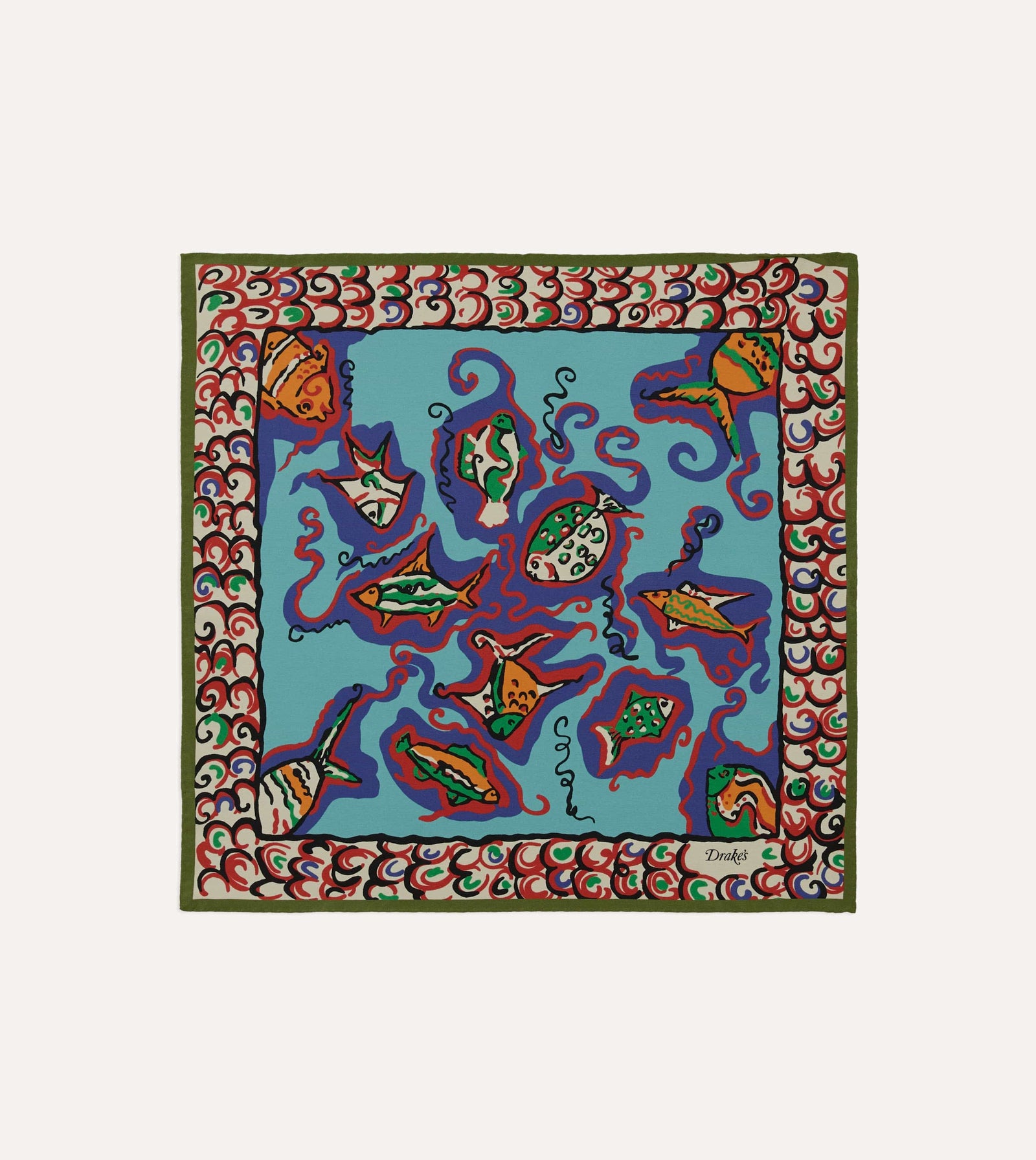 Fish Print Silk Pocket Square