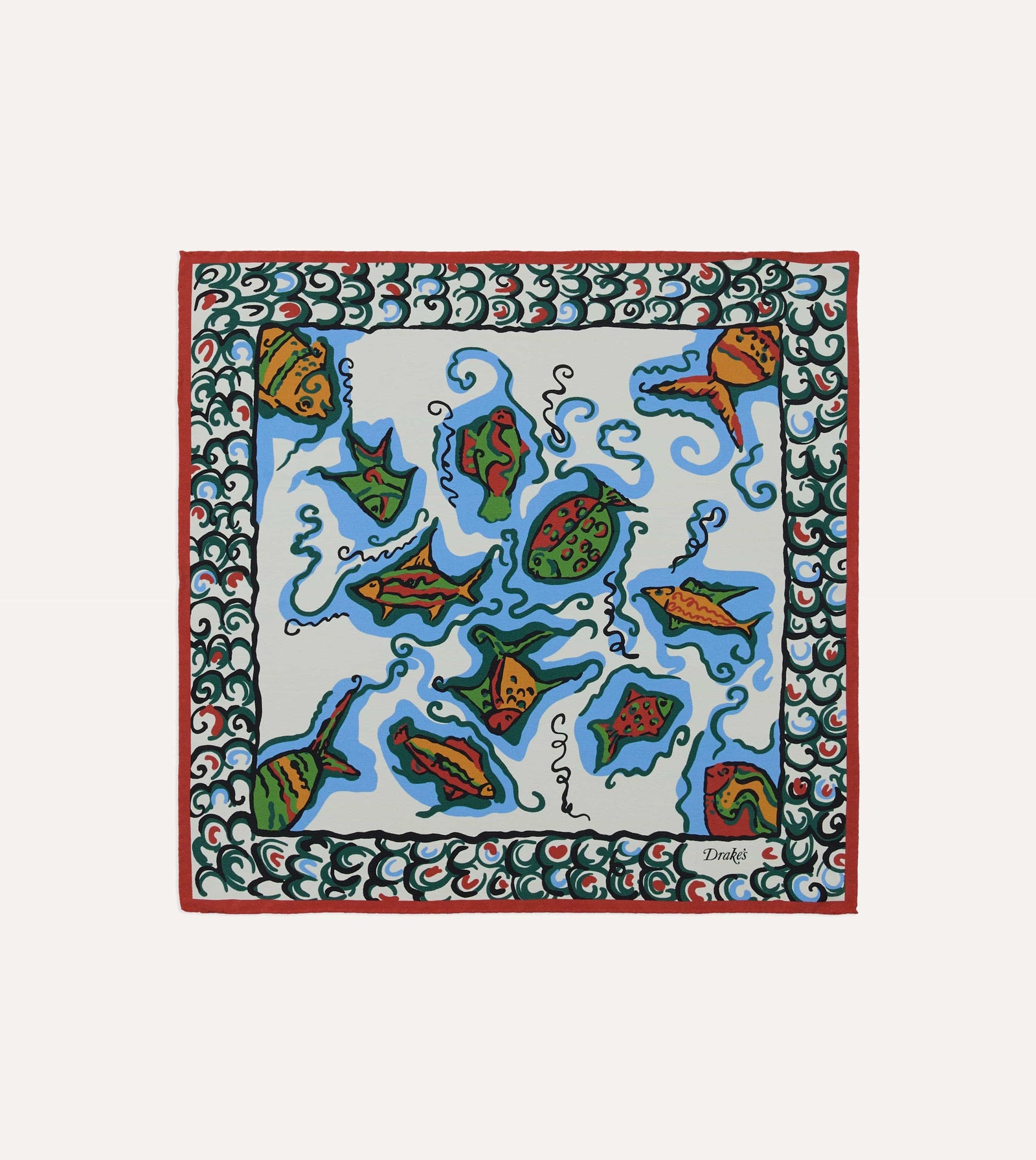 Fish Print Silk Pocket Square