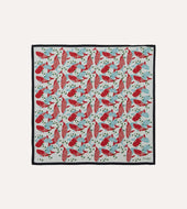 Ecru Whale Print Silk Pocket Square