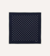 Navy Polka Dot Print Silk Pocket Square