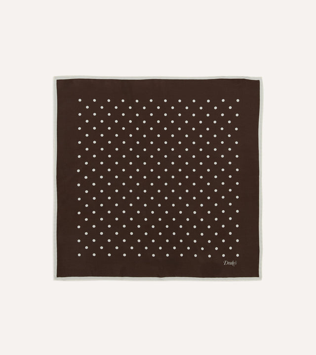 Brown Polka Dot Print Silk Pocket Square