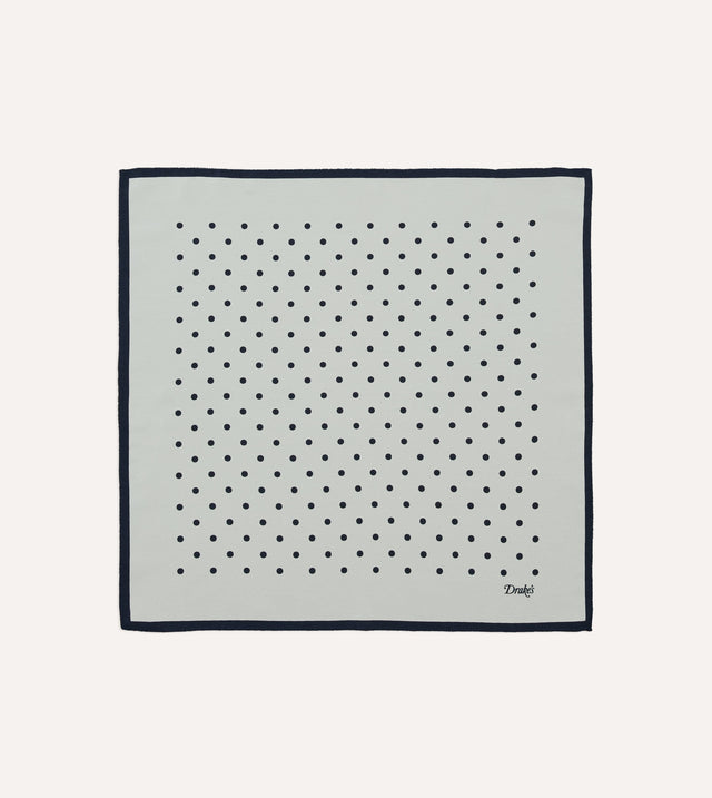 Ecru Polka Dot Print Silk Pocket Square