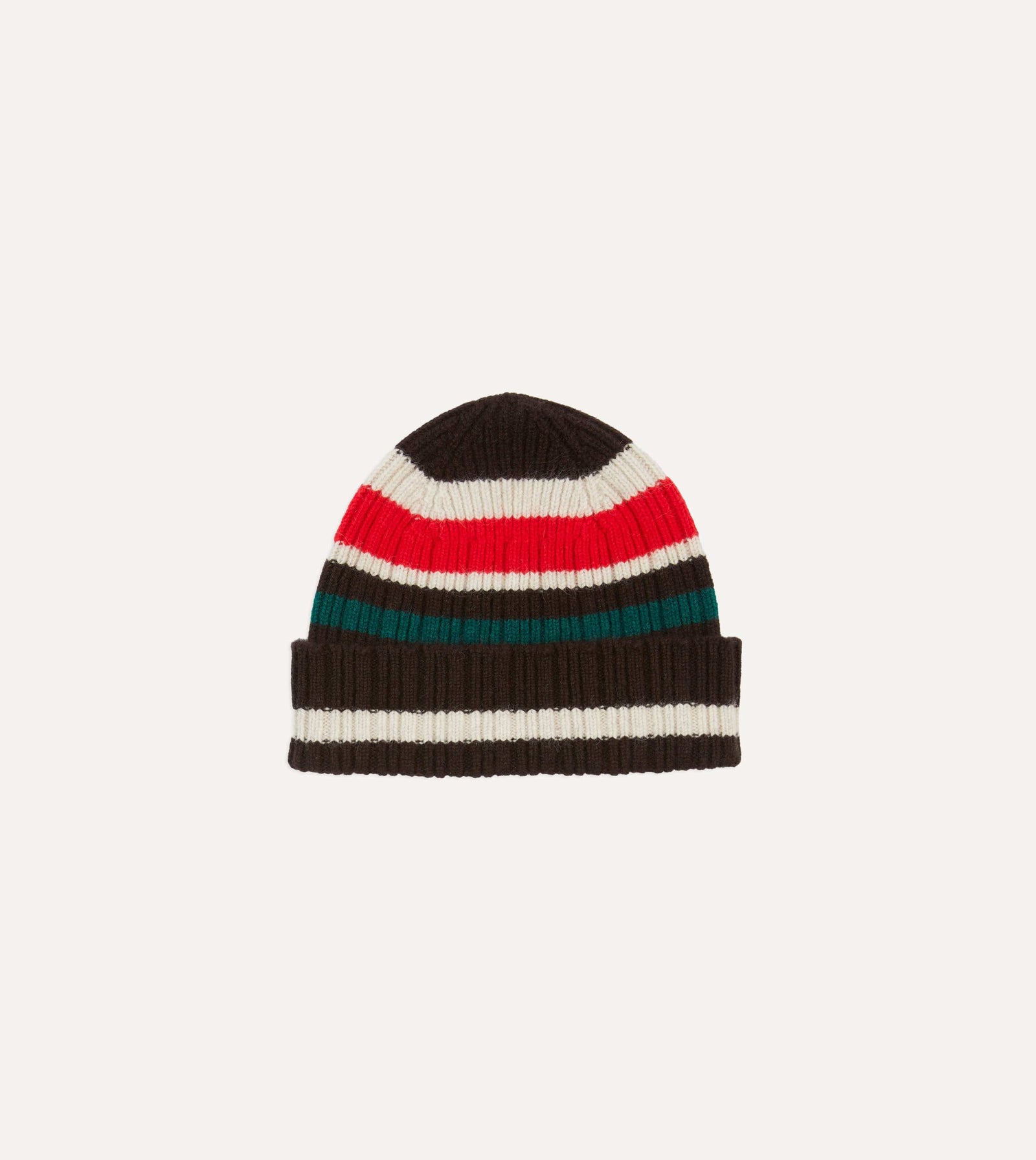 Ecru And Red Multi Stripe Geelongora Ribbed Knit Cap