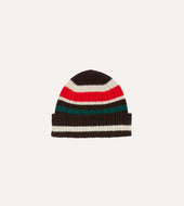 Brown, Ecru and Red Multi Stripe Geelongora Ribbed Knit Cap