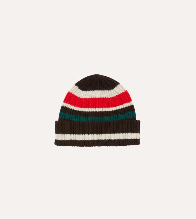 Brown, Ecru and Red Multi Stripe Geelongora Ribbed Knit Cap