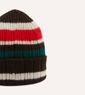 Ecru And Red Multi Stripe Geelongora Ribbed Knit Cap