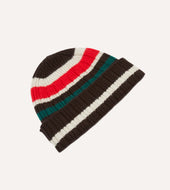 Ecru And Red Multi Stripe Geelongora Ribbed Knit Cap