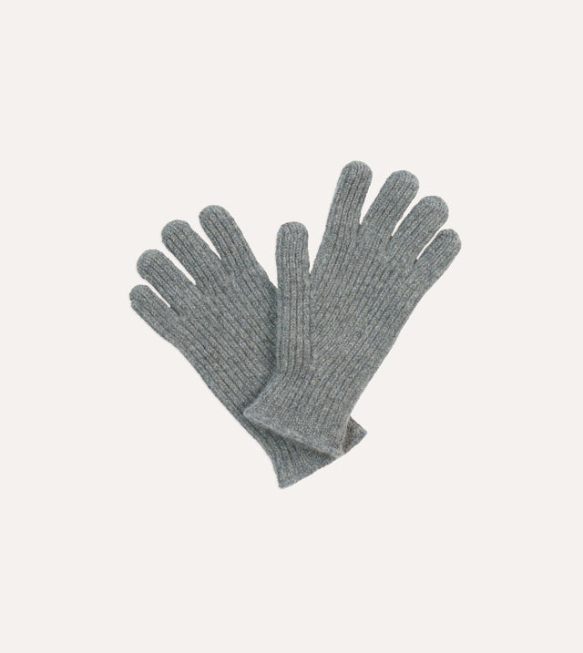 Grey Lambswool Ribbed Knitted Gloves