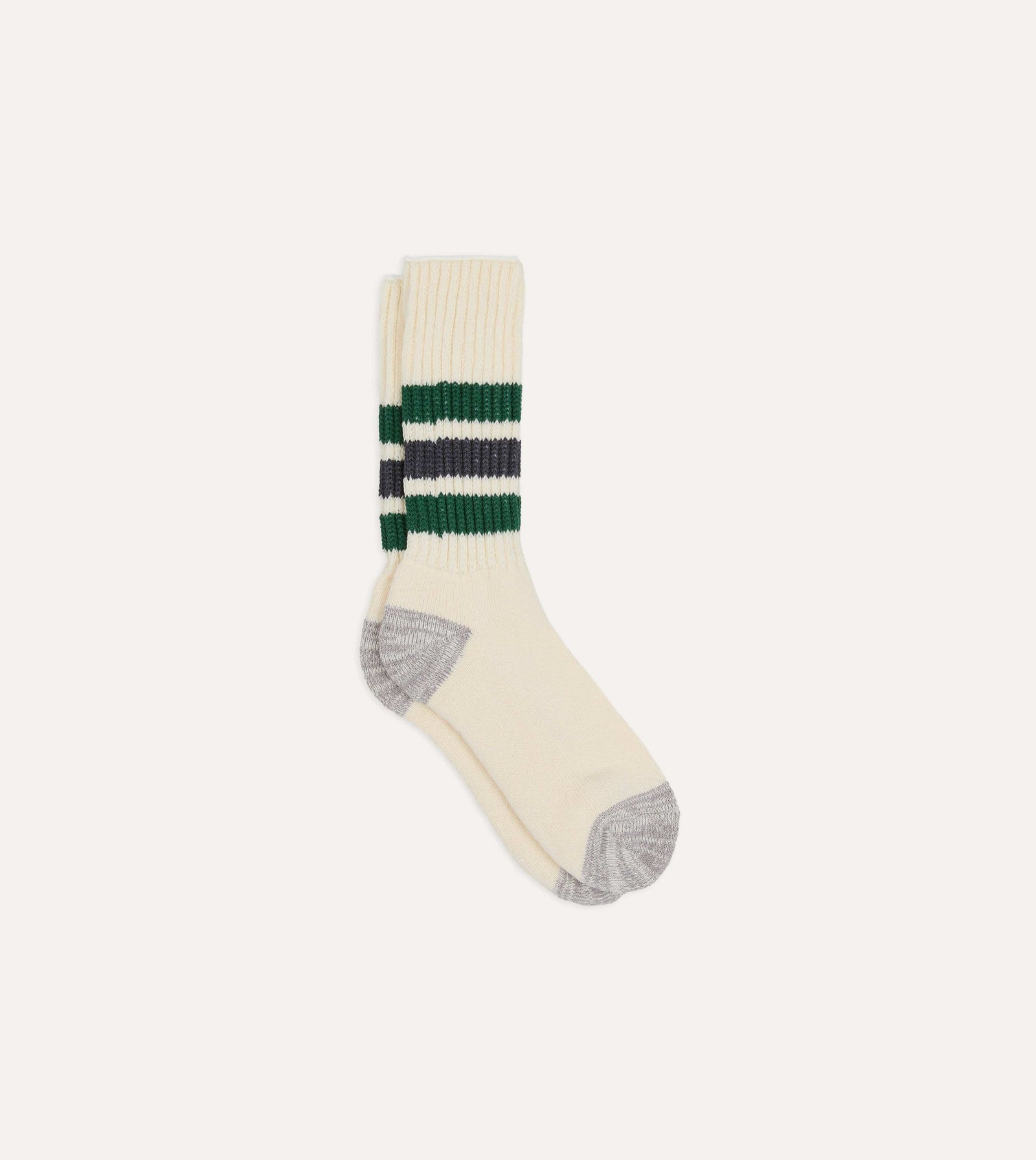 Rototo Green And Grey Cotton Crew Socks