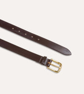 Dark Brown Unlined Bridle Leather Belt With Brass Buckle
