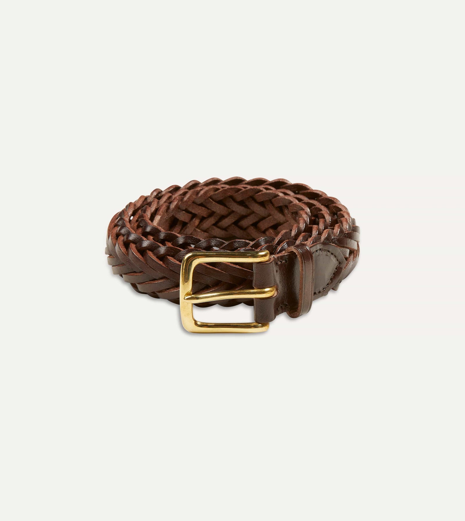 Plaited Bridle Leather Belt With Brass Buckle