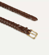 Plaited Bridle Leather Belt With Brass Buckle