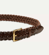 Plaited Bridle Leather Belt With Brass Buckle