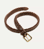 Plaited Bridle Leather Belt With Brass Buckle