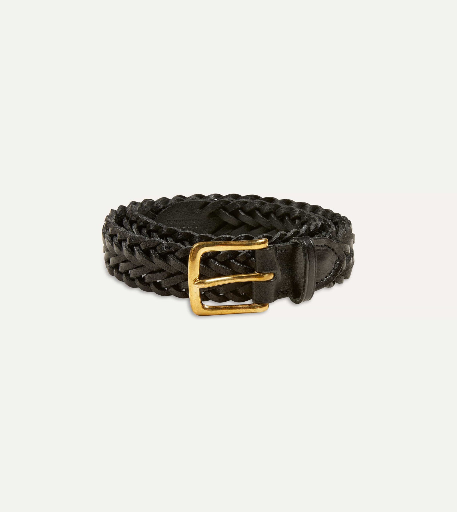 Plaited Bridle Leather Belt With Brass Buckle