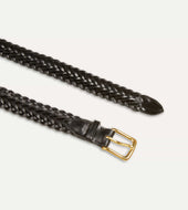 Plaited Bridle Leather Belt With Brass Buckle