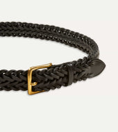 Plaited Bridle Leather Belt With Brass Buckle