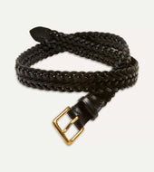 Plaited Bridle Leather Belt With Brass Buckle