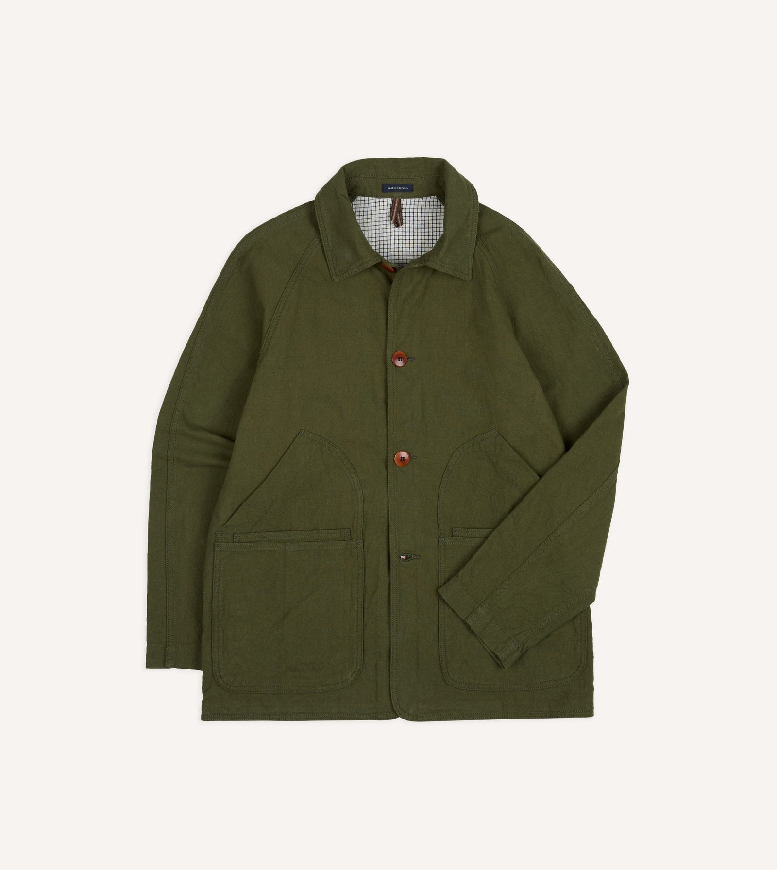 Green Cotton Linen Raglan Work Coat