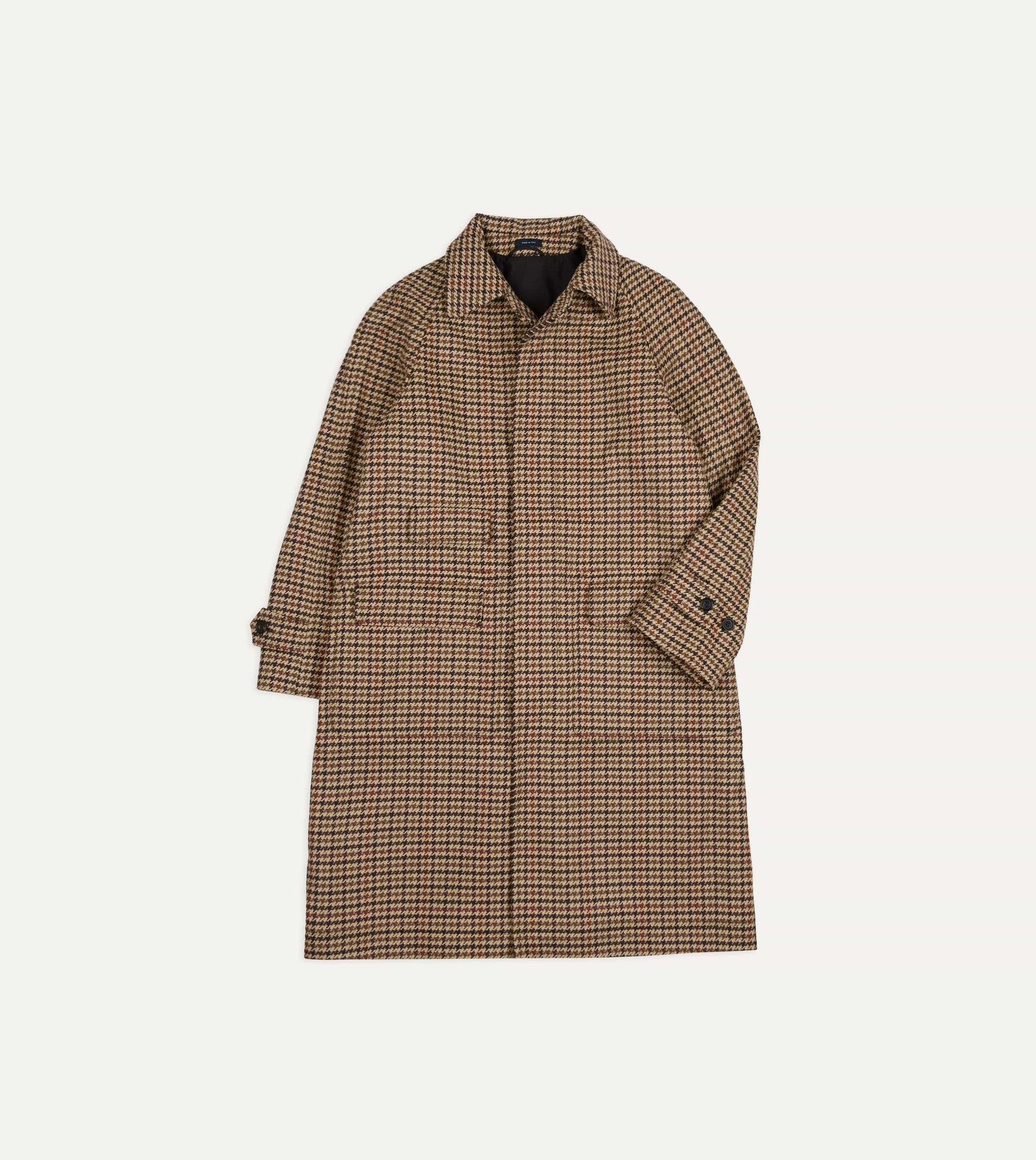 Houndstooth Check Wool Raglan Coat