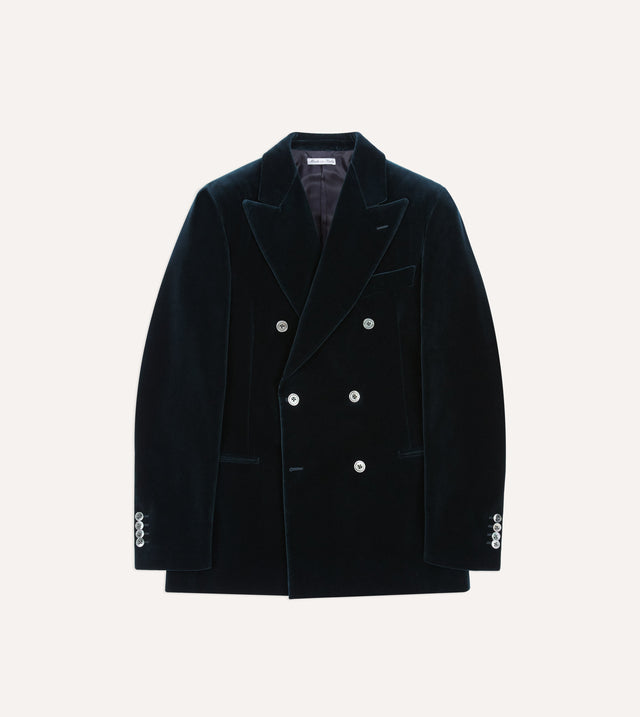Navy Velvet Double-Breasted Blazer