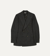 Grey Prince of Wales Check Wool Flannel Double-Breasted Tailored Jacket
