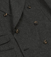 Grey Prince Of Wales Check Wool Flannel Double Breasted Tailored Jacket