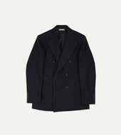 Navy Chalkstripe Wool Flannel Double-Breasted Tailored Jacket