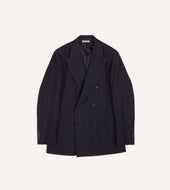 Pinstripe Wool Linen Double Breasted Tailored Jacket