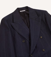Pinstripe Wool Linen Double Breasted Tailored Jacket