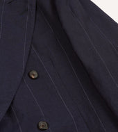 Pinstripe Wool Linen Double Breasted Tailored Jacket