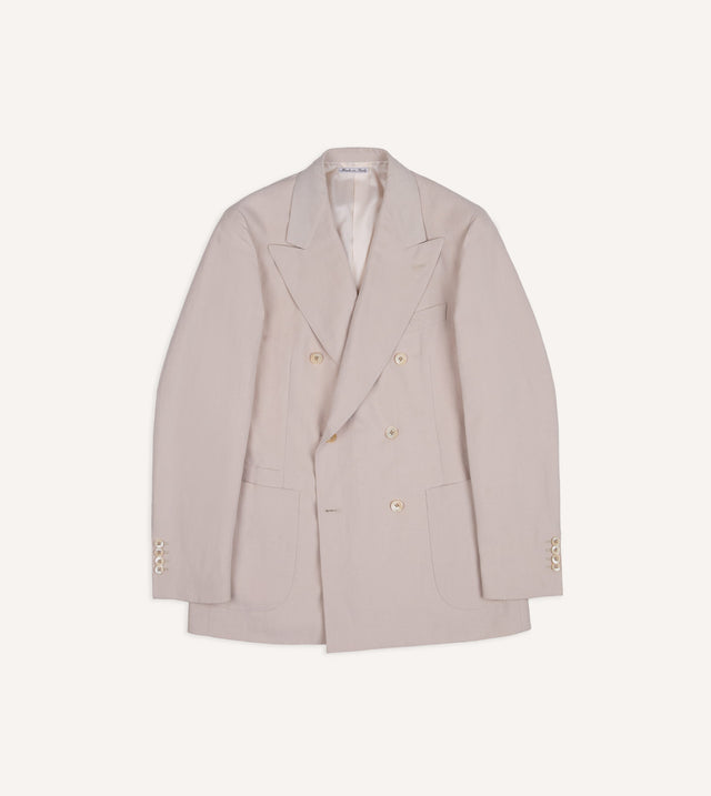 Pink Tussah Silk-Linen Double-Breasted Tailored Jacket