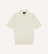 Ecru Knitted Linen-Cotton Short-Sleeve Polo Shirt