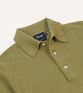 Green Knitted Crepe Cotton Short Sleeve Polo Shirt