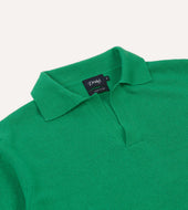Green Knitted Silk Short Sleeve Polo Shirt