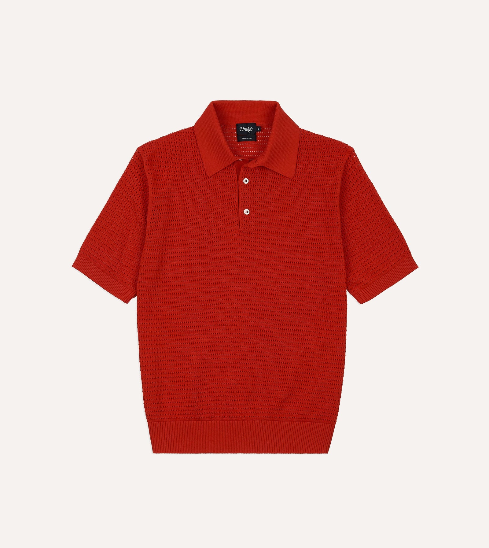 Red Waffle Knit Cotton Short Sleeve Polo Shirt