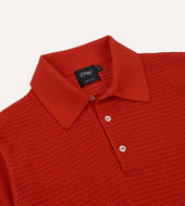 Red Waffle Knit Cotton Short Sleeve Polo Shirt