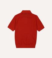 Red Waffle Knit Cotton Short Sleeve Polo Shirt