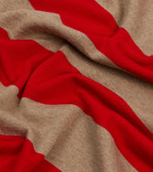 Red And Tan Block Stripe Knitted Rugby Shirt
