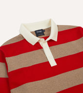 Red And Tan Block Stripe Knitted Rugby Shirt