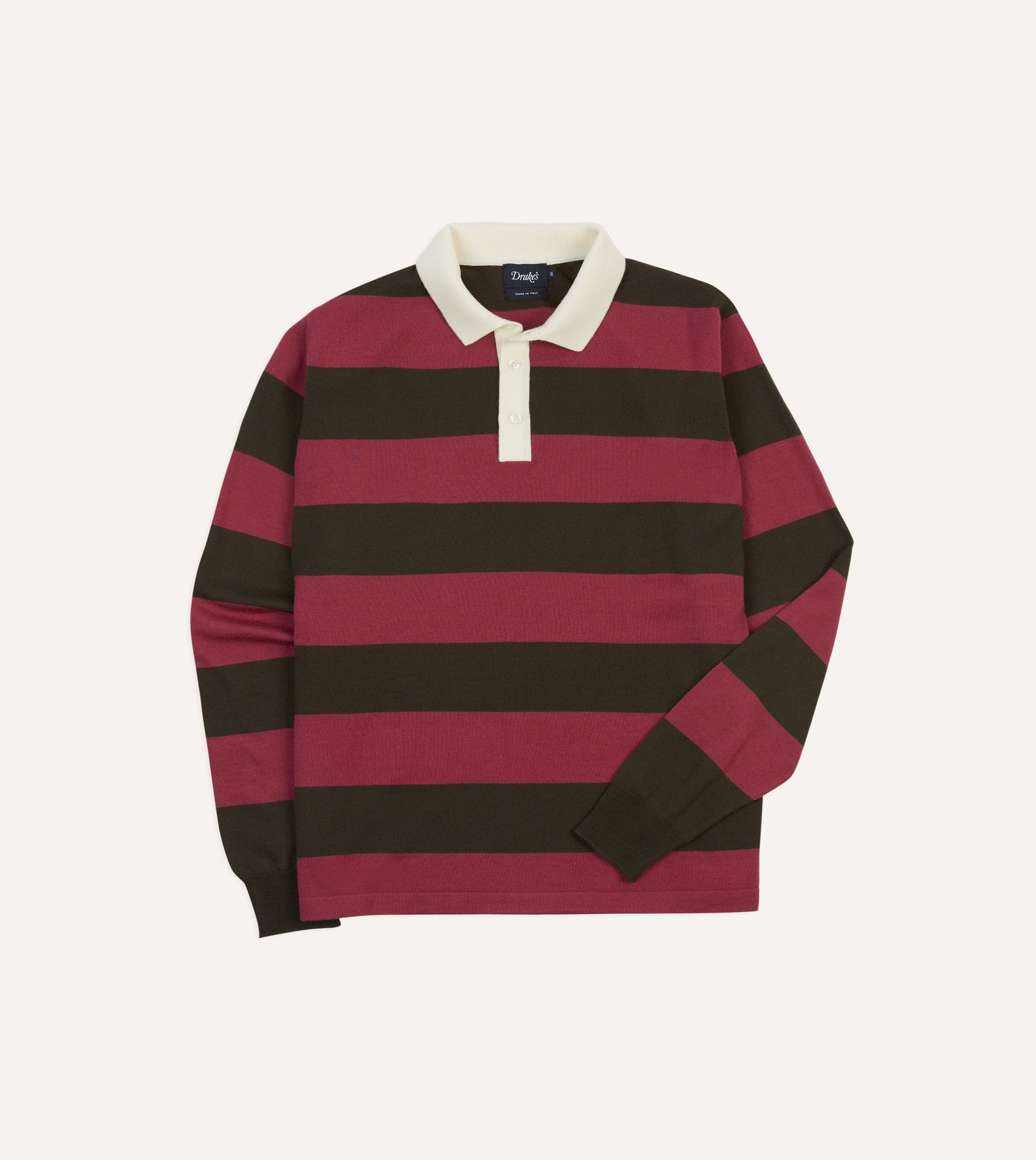 Pink And Olive Block Stripe Knitted Rugby Shirt